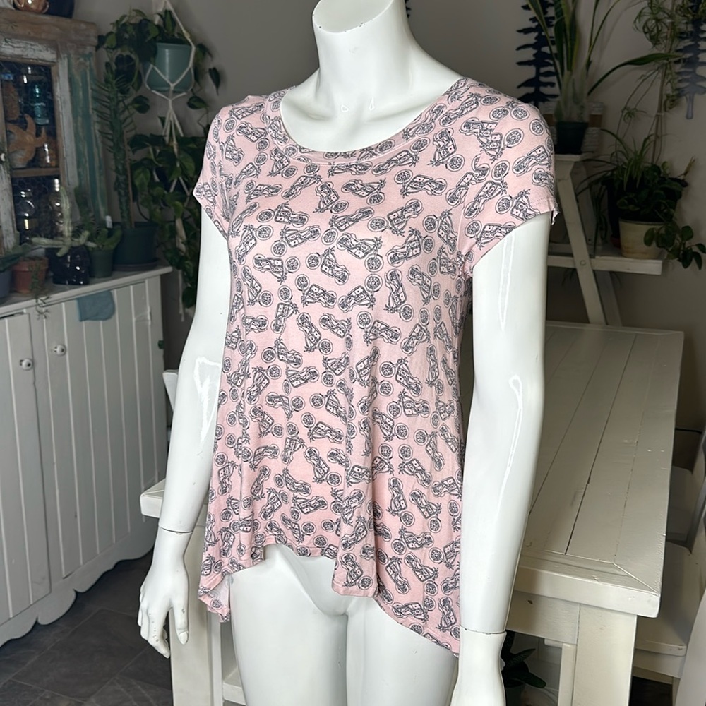 JANE and DELANCEY size small motorbike, short sleeve, BoHo, pink, gray shirt NWT